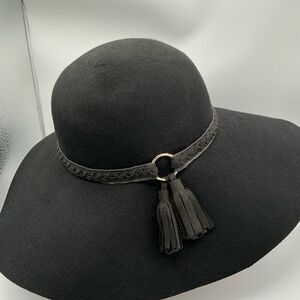 Bebe Black Wide-Brim Hat with Braided Band NWT